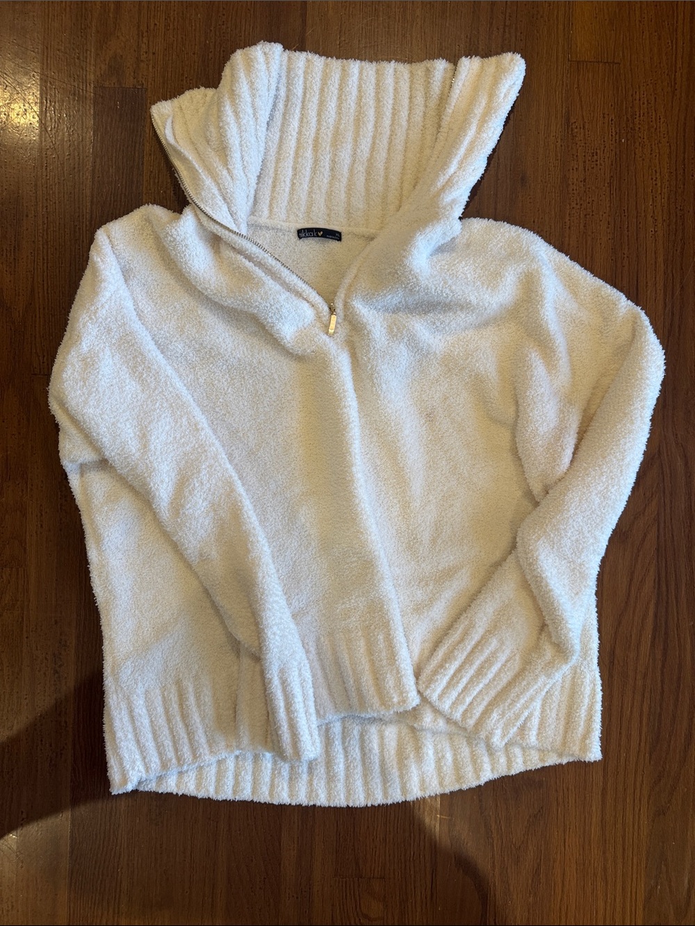 Plush White Hooded Half-Zip Sweater
